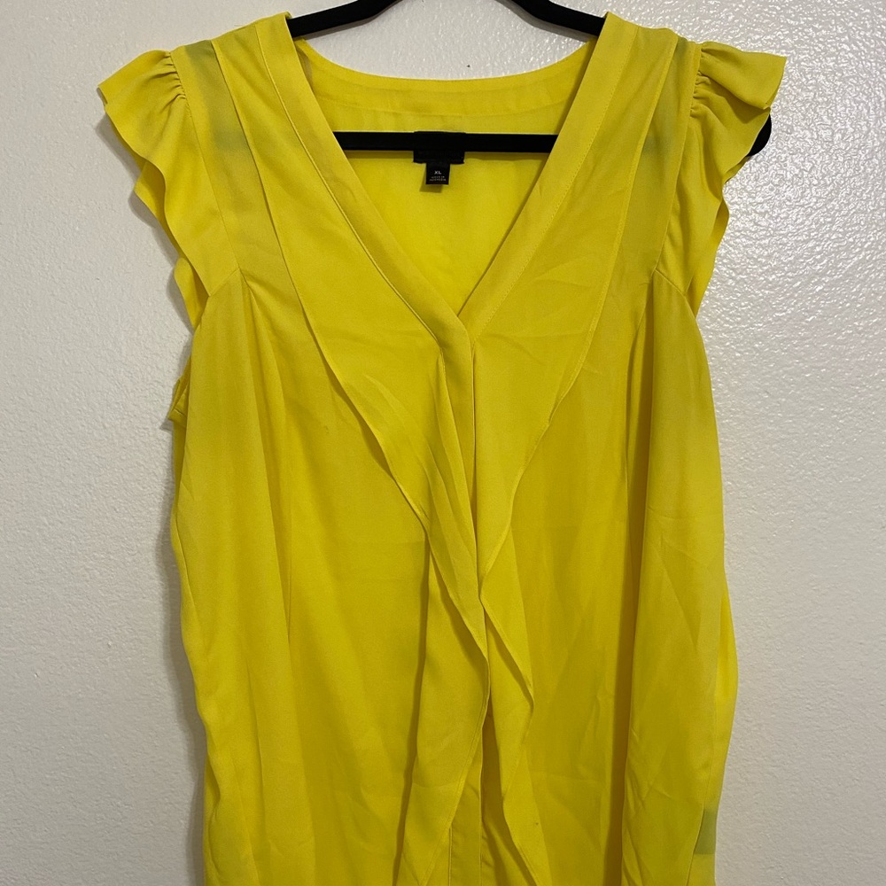 Yellow Worthington V Neck Ruffle Blouse Work